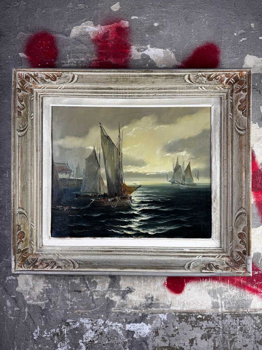 Obraz olejny E.Colin Statki na Morzu marynistyka ! Showroom Warszawa !