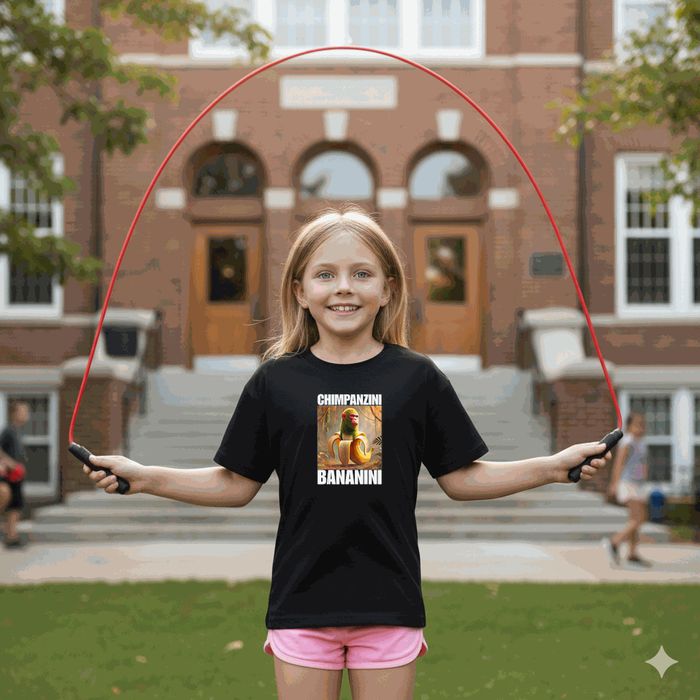 Koszulka dziecięca czarna chimpanzini bananini - Brainrot prezent 140