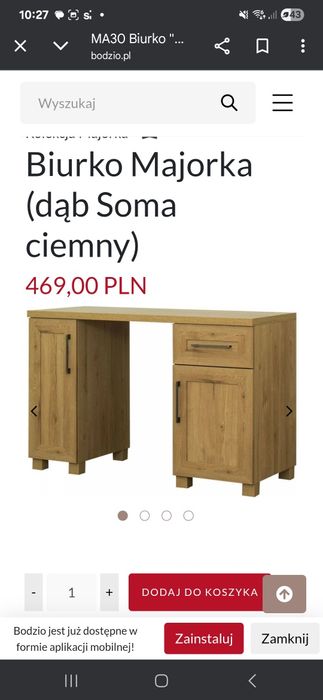 Biurko Majorka (dąb Soma ciemny) stan jak nowe