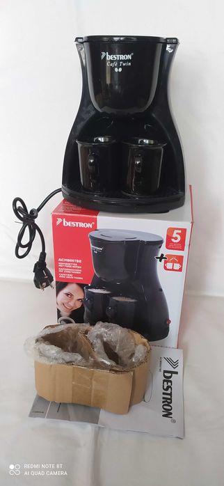 Ekspres przelewowy do kawy Bestron ACM8007BE z 2 filiżankami.Nowy.