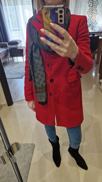 Płaszcz wełniany damski 36 bordo