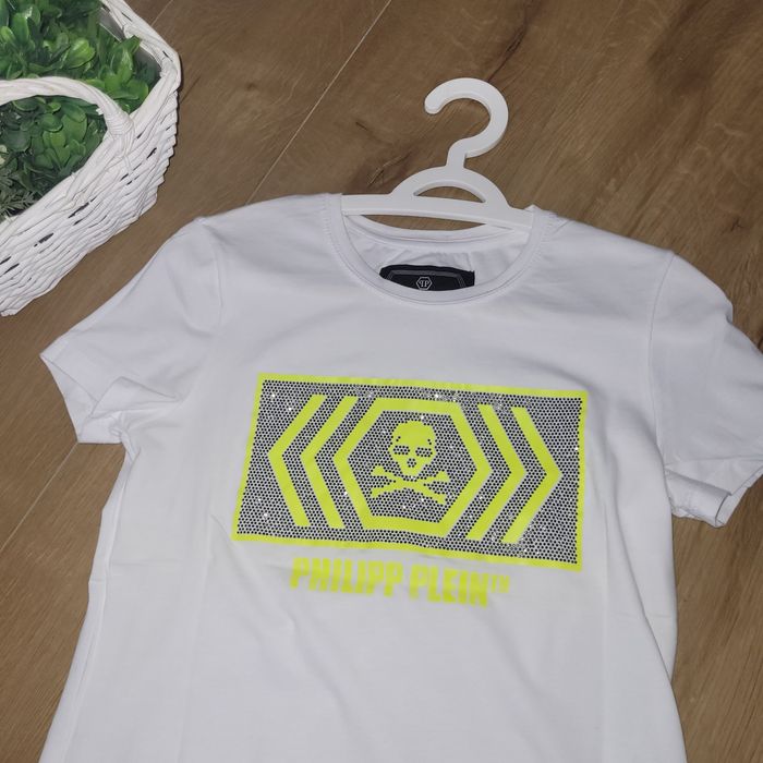 T shirt koszulka philip plein oryginalna L biała neonowa czaszka