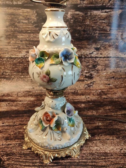 Lampa stojąca ceramiczna w kwiaty | antyk | dekoracja retro