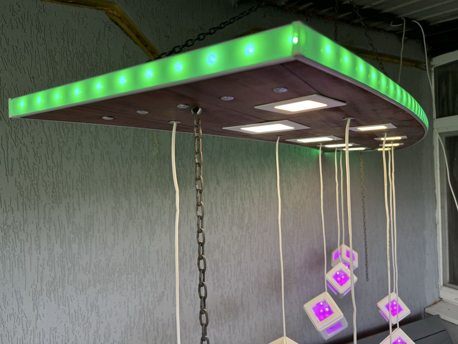 Велика дизайнерська LED люстра RGB+CCT на пульті, 4 канали, дерево, світильник, підвісна, стельова