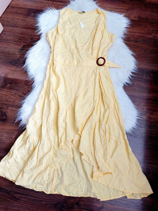 Sukienka zolta na lato len wiskoza ff 2xl xl l m
