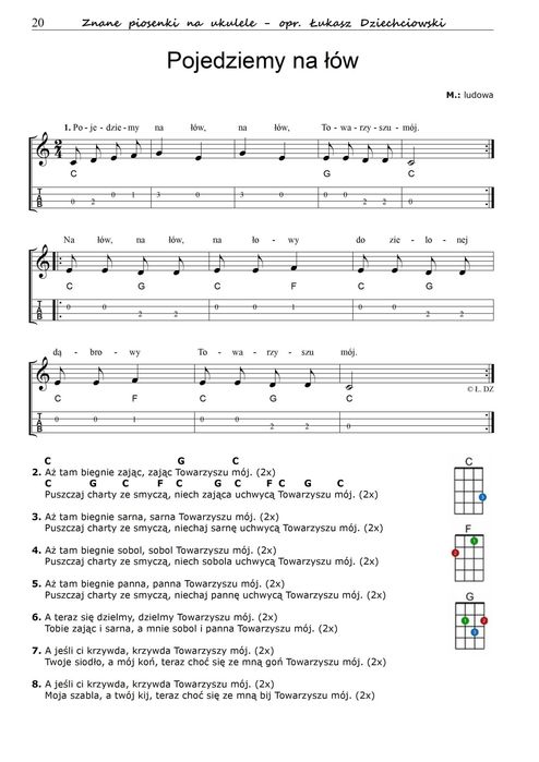 Piosenki na ukulele - nuty 31 piosenek, tabulatura, słowa, mp3, nowe