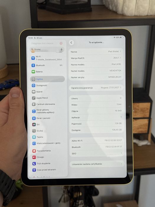 Ipad 11 gen A16 128GB żółty yellow 100% kondycji baterii! gwarancja!