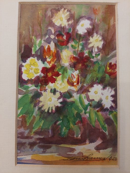 Linda aguarela assinada flores