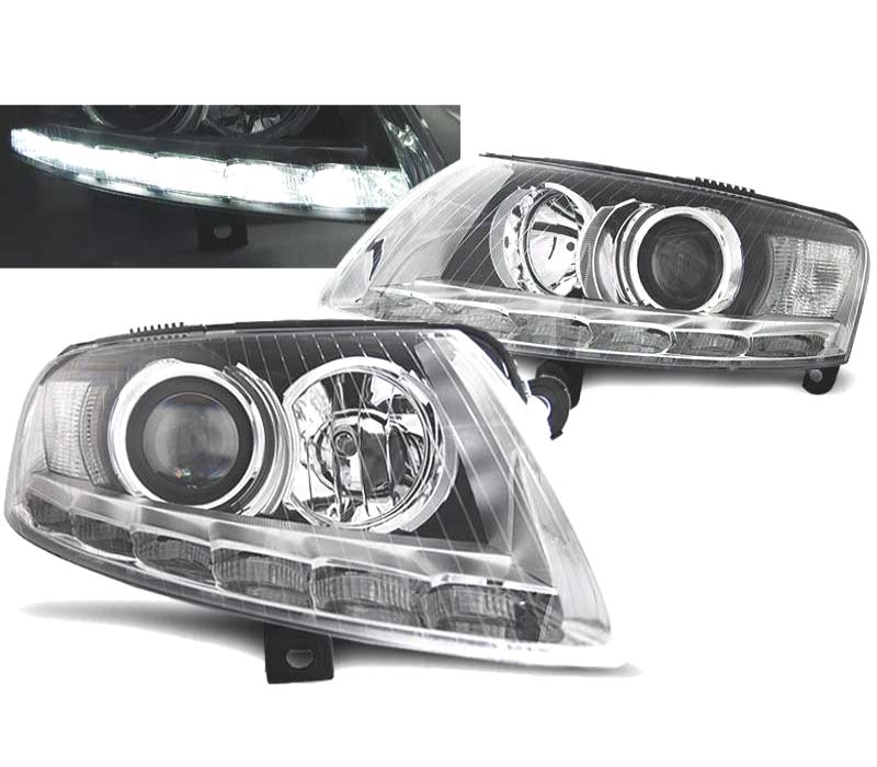 FARÓIS AUDI A6 C6 04-08 XENON LUZ DIURNA LED DRL CROMADOS