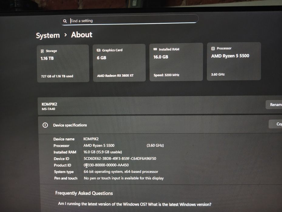 Komputer do gier i pracy – Ryzen 5 5500 / RX 5600 XT / 16 GB RAM / 1 T