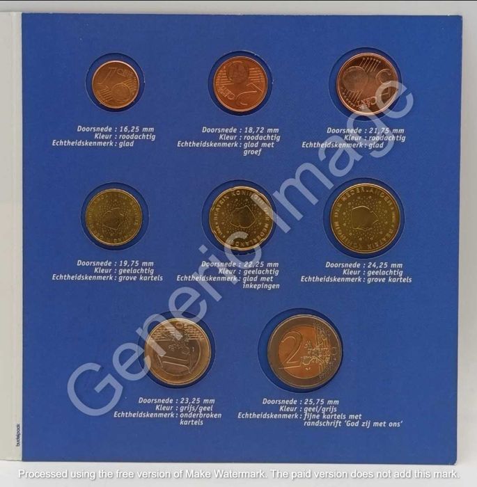 Conjunto introdutório selado de moedas de euro da Holanda de 2001
