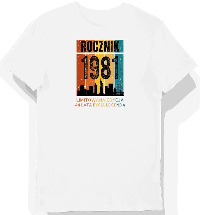 Koszulka męska biała 1981 urodziny 44 lat prezent XXL