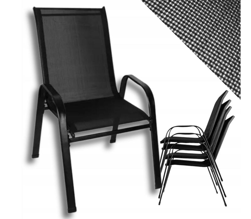 KRZESŁA OGRODOWE stalowe czarne 4 SZTUKI zestaw porządne BESTSELLER