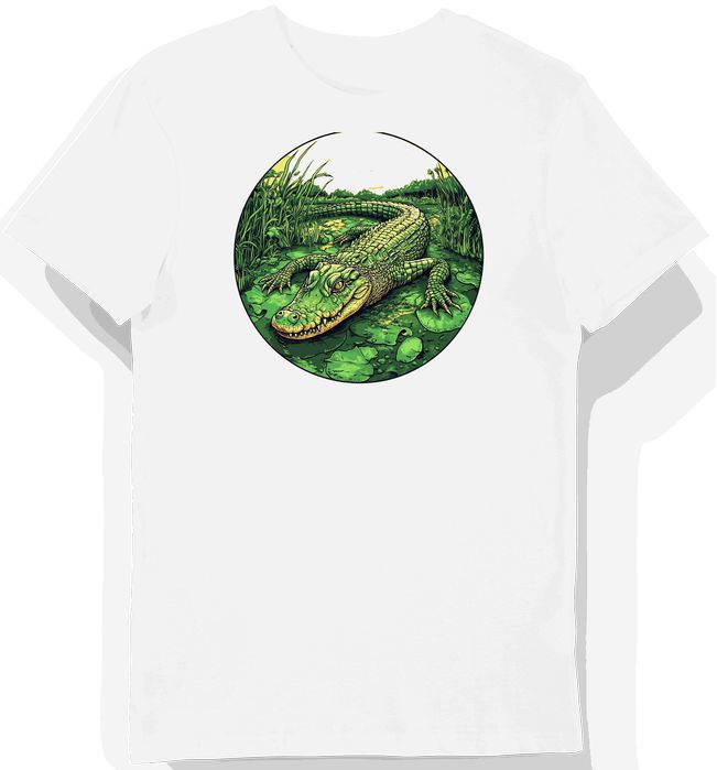 Koszulka męska biała z nadrukiem zielonej skórzanej skóry krokodyla M
