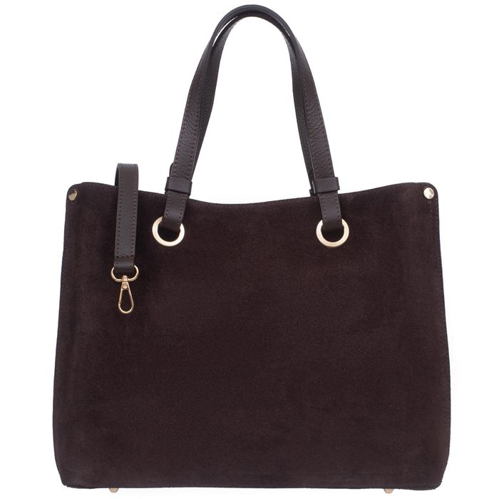 VERA PELLE torebka damska zamszowa klasyczna z paskiem V653 c.brązowa