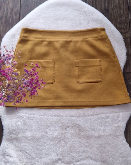 Musztardowa krótka spódnica trapezowa spódniczka Promod 40 L