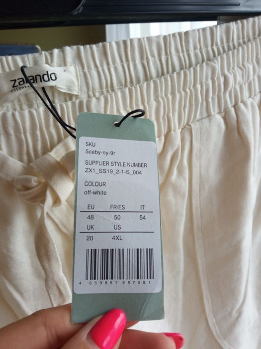 Zalando essentials curvy nowe spodnie damskie lniane białe 48