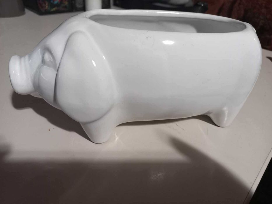 Pojemnik / organizer - biała szklana świnia