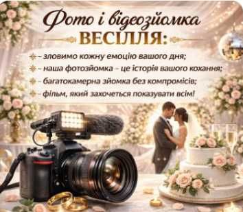 Фото+відео разом 1000грн\година. Тамада-300грн\год.Музика. Декор