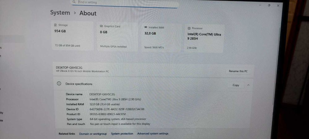Ноутбук HP ZBook X G1i 16 Mobile Workstation Core Ultra 9 285H, 32GB RAM, 1TB SSD