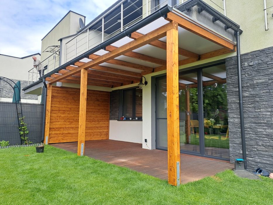 Pergole zadaszenia tarasów wiaty zabudowa  tarasu