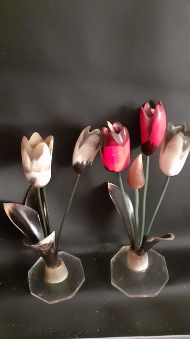 квіти тюльпани ручна робота різьба з рогу цветы резьба декор для дома