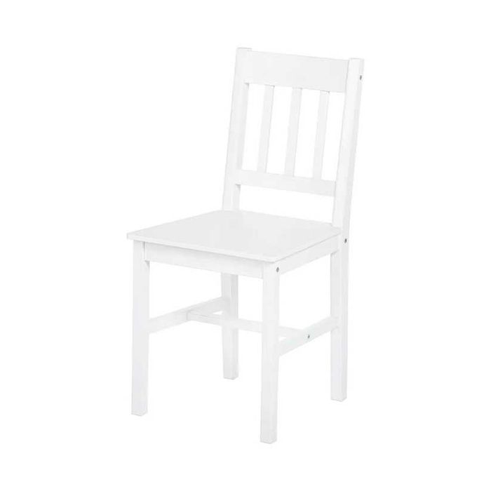 Krzesło drewniane , białe lub z szarym siedziskiem . Do złożenia.