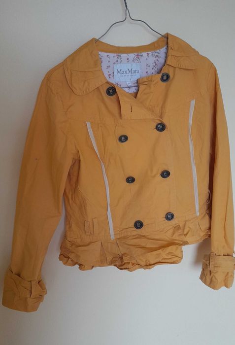Krótki trencz kurtka max mara vintage płaszcz źółty