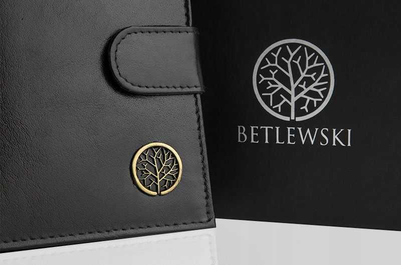 Portfel Męski Skórzany BETLEWSKI Elegancki Czarny Pionowy RFID Prezent