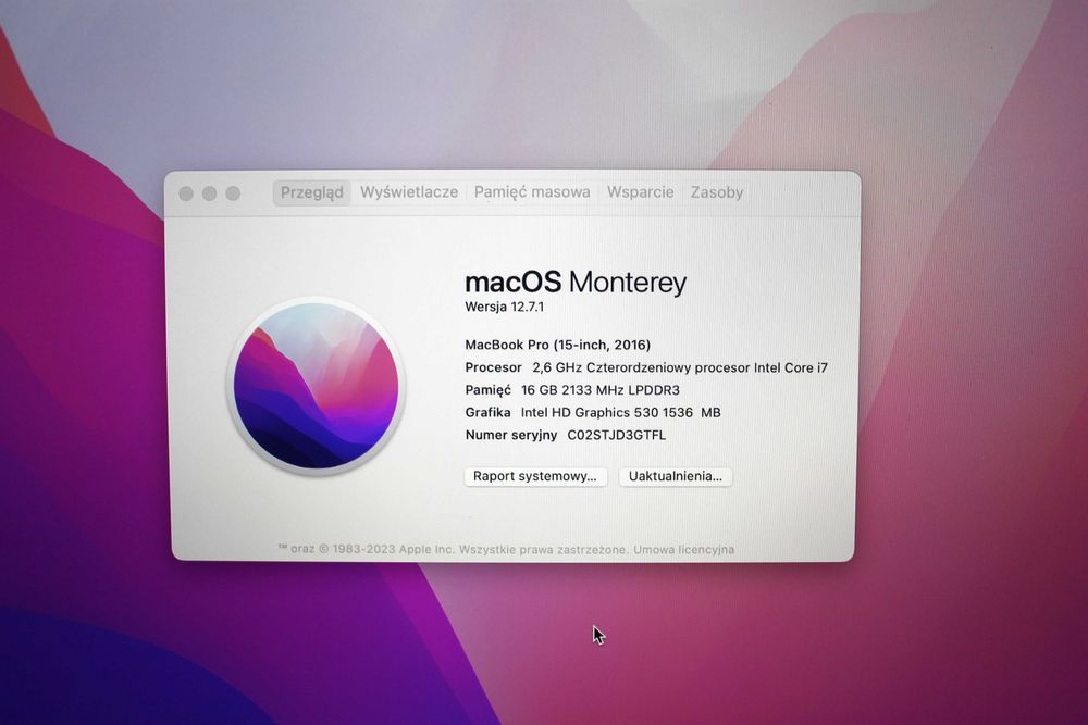 Laptop MacBook Pro 13,3 A1707, 16GB