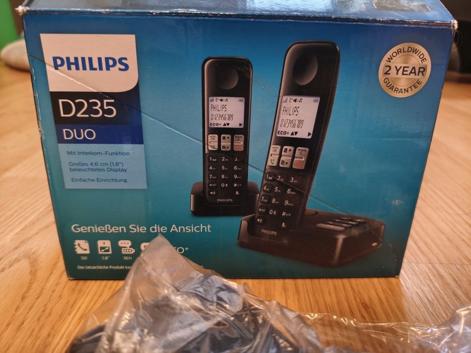Telefon stacjonarny bezprzewodowy Philips D235 Duo (2 słuchawki + sekr