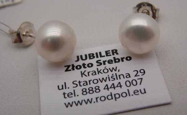 Srebrne kolczyki z perłami sztyfty 8 mm.