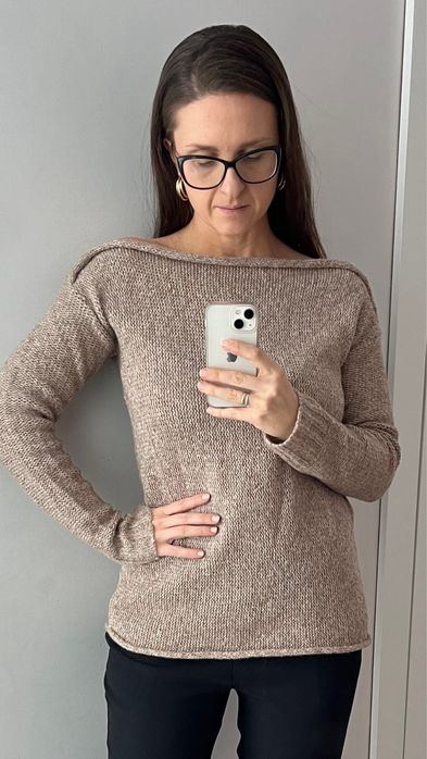 So me beżowy sweter dekolt w łódkę odkryte ramiona moher nowy