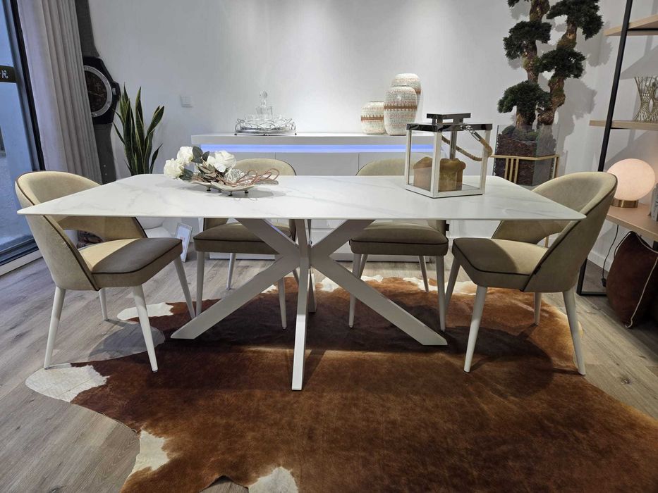 Mesa pé branco tampo ceramico NOVA