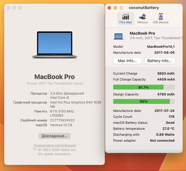 MacBook Pro 2017 13 i5 2.3/ 8GB /256 GB / 92% АКБ