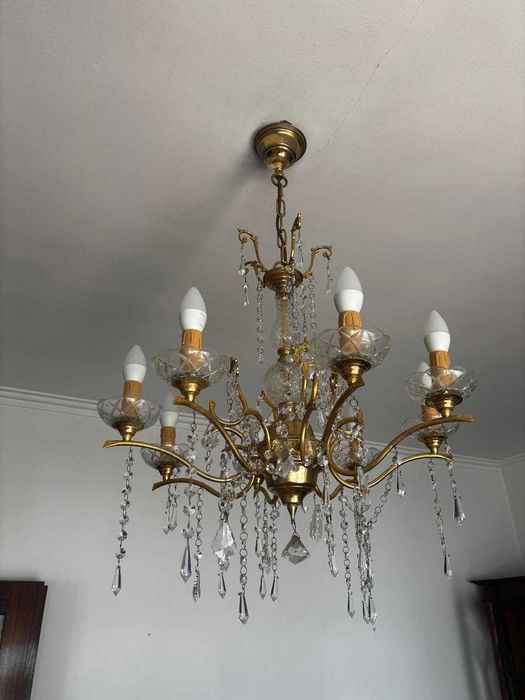 Candeeiro e dois apliques em cristal