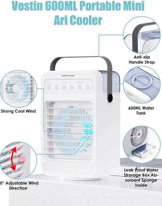 Przenośny nawilżacz powietrzą klimatyzator wentylator manwe f2 4w 1