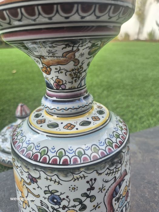 Boião Grande de Faiança de Coimbra 36cm -Pintado à Mão - Com Tampo