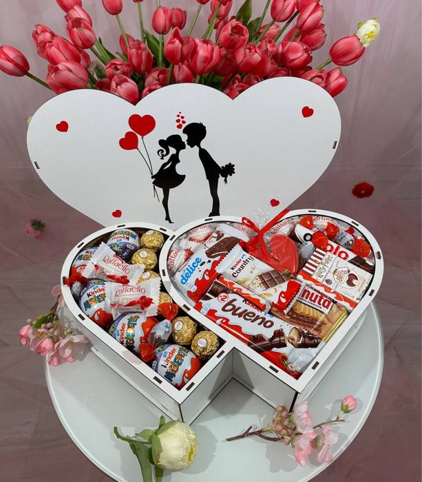 Ефектний солодкий подарунок на 8 Березня | Бокс подвійне серце