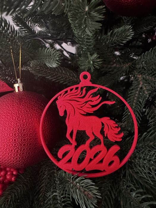 Новорічний декор -  прикраса на ялинку - «Вогняний золотий кінь 2026»