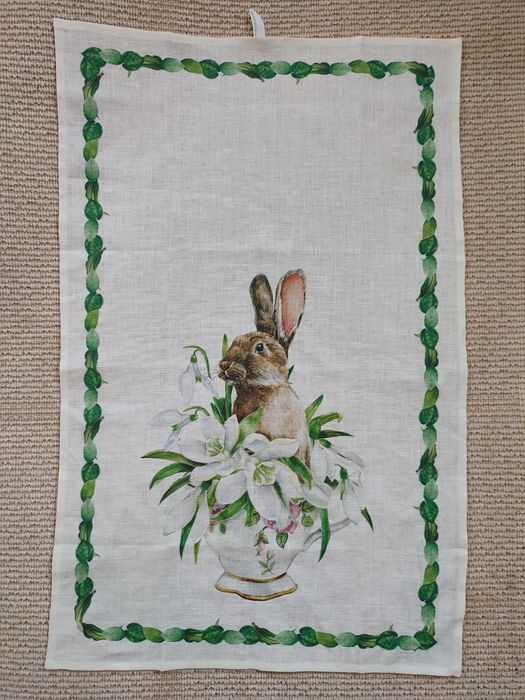 Льняний кухонний рушник "Великодній зайчик". Англія