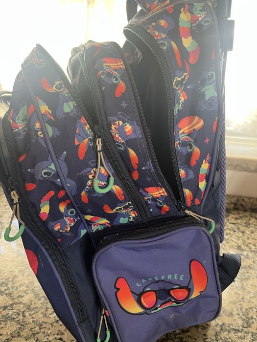 Trolley Mochila escolar e lancheira Stitch