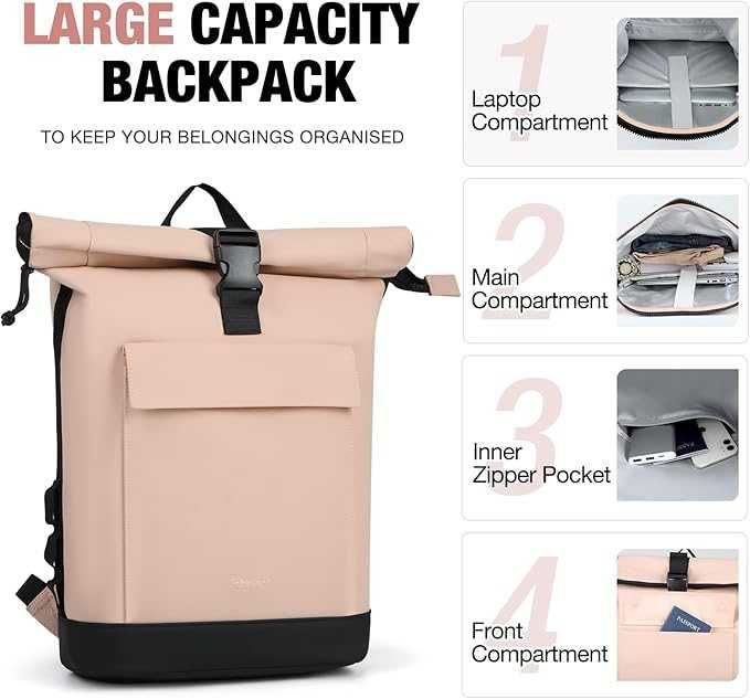 Rolltop elegancki plecak na rower, wodoszczelny różowy