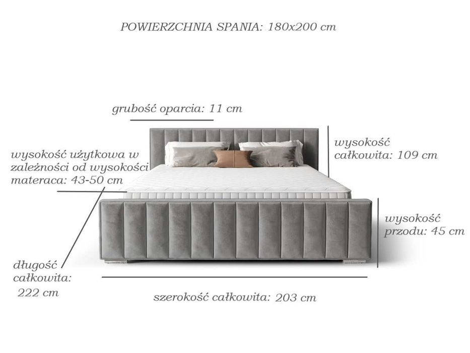 Łóżko Podwójne Sypialniane + Stelaż Unoszony + Schowek + Panele PRIMO