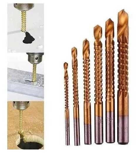 Kit 6 Brocas Espiral corte Lateral Madeira, Metal, Plástico