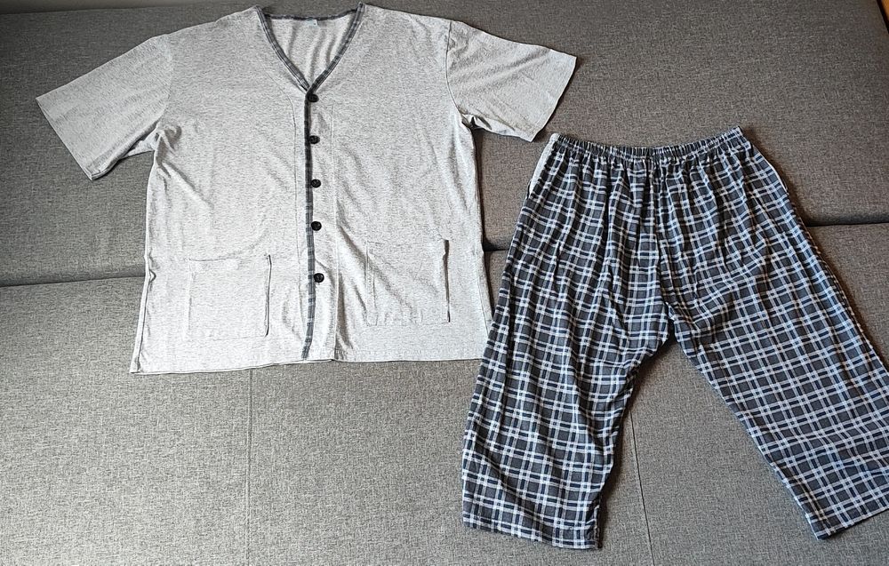 Piżama męska, rozpinana, krótki rękawek, 100% bawełna, 3XL