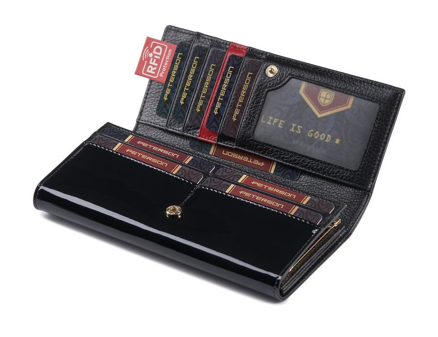 duży skórzany portfel damski z portmonetką na bigiel rfid - peterson