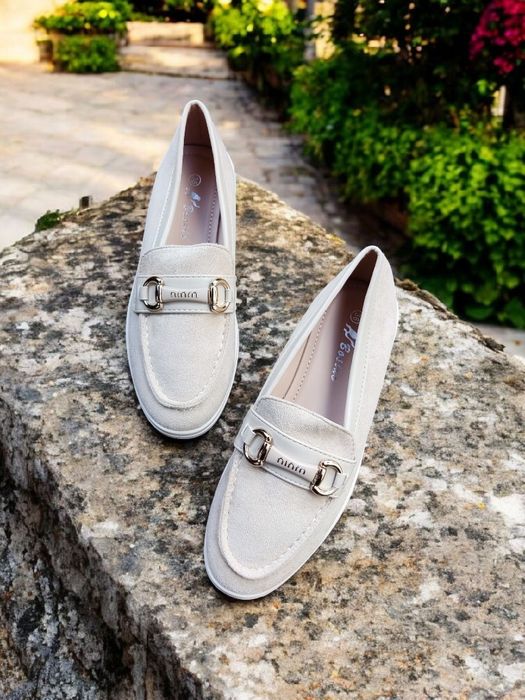 Ostatnie Pary! Wyprzedaż! Mega Wygodne Beżowe Mokasyny Miuu