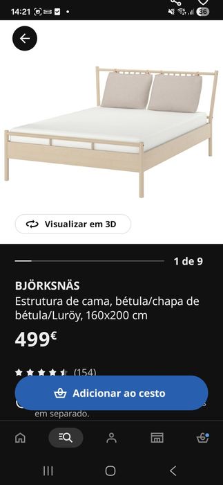 Cama Bjorknas 160cm + estrado + colchão + mesas de cabeceira