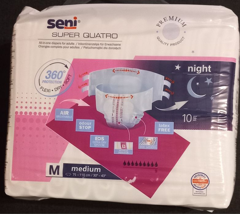 Pieluchomajtki dla dorosłych  Seni Super Quatro M  (90 szt)